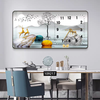 Jam Dinding Kalender Rusa Modern Kustom Grosir, Seni Dinding Ruang Makan, Dekorasi Rumah Nordik, Lukisan Kristal Porselen Mewah