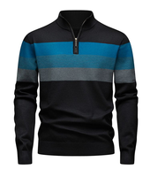 Pull-over personnalisé en gros OEM haut de gamme 100 % coton tricoté hiver anti-boulochage avec motif frontal et col montant à quart de zip