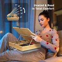 Support de livre en bambou réglable, coussin de genoux doux, boîte de rangement intégrée, support de lecture mains libres pour lit, bureau et comptoir de cuisine