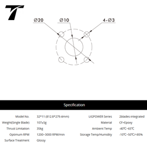 T-MOTOR G32*11 Vente chaude Hélice industrielle 30KG 35KG <span class=keywords><strong>de</strong></span> charge utile pour drone agricole - Product Image 5