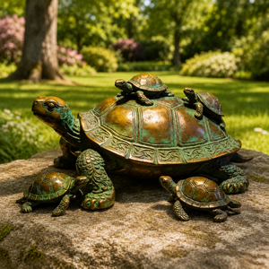 Scultura di Tartaruga Familiare in Bronzo con Patina Verde Anticata, Realizzata con Tecnica a Cera Persa, per Giardino, <span class=keywords><strong>Laghetto</strong></span> e Ornamento Paesaggistico - Product Image 2