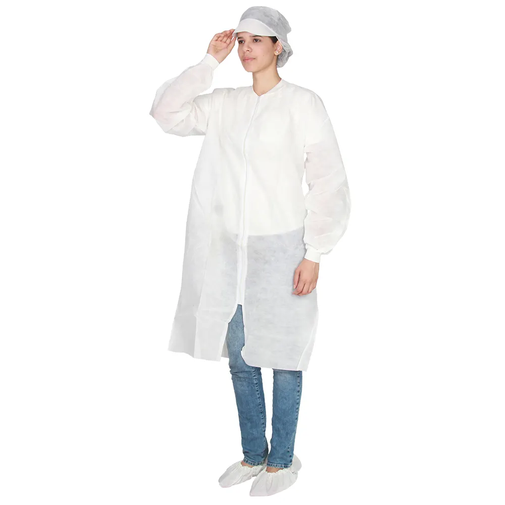 Descartável desgaste do laboratório vestuário jaleco com gola e bolsos