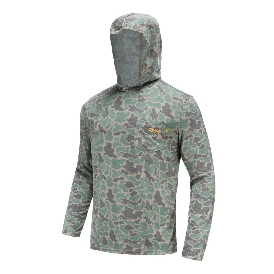 wholesale Camo fishing shirts with hood sublimated long sleeve fishing shirts Marshwear fishing shirt