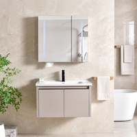 Ensemble de meuble-lavabo de salle de bain moderne avec vasque en céramique, miroir mural résistant à l'eau inclus