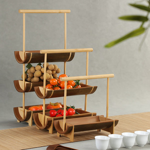Bamboo Tea And <b>Snack</b> <b>Tray</b> Three Tiered With Handle Handmade Decorative For Home Living Room - Product Image 3
