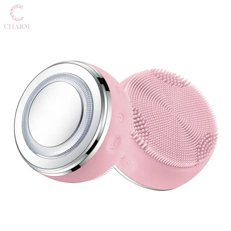 Mini brosse électrique de nettoyage du visage en Silicone, Spa ultrasonique masseur Facial sonique vibrant brosse de nettoyage du visage rose