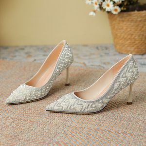 Babouches de luxe 7 cm à talon perlé pour mariage et soirée, chaussures à talon mule - Product Image 2