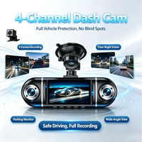 Cámara para Auto con Pantalla de 3 Pulgadas, WIFI, 4 Canales, Control por Aplicación, Montaje con Ventosa, Ángulo de 170°, Cuatro Lentes