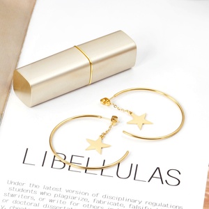 Pendientes de Aro Grandes de Acero Inoxidable para Mujer, Personalizados, con Colgante en Forma de Estrella - Product Image 5