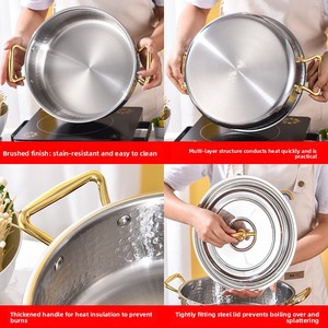 <span class=keywords><strong>Olla</strong></span> de Sopa de Acero Inoxidable de Tres Capas, Gran Capacidad, Diseño Martillado, para Restaurante - Product Image 3