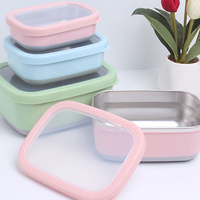 Boîtes à lunch en silicone, contenants alimentaires étanches avec couvercles en silicone, contenants à collation réutilisables en acier inoxydable pour enfants, camping