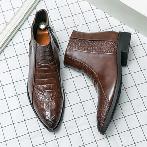 Trendy Square Toe High Heel Ankle <b>Boots</b> for Men <b>Spring</b> & Autumn High Top Metal Toe Zipper Casual Party Short <b>Boots</b> - Product Image 1