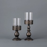 Porte-bougie pilier vintage en métal noir et blanc, bougeoir antique avec écran en verre