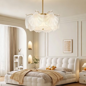 French-style affordable luxury glass and crystal chandelier featuring ginkgo <b>leaf</b> motifs—suitable for dining and bedrooms. - Product Image 3