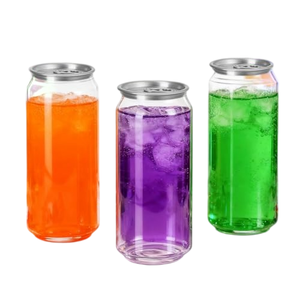 Bouteilles en plastique PET transparentes personnalisables avec logo, avec couvercle à clapet en aluminium, sans BPA, pour boissons gazeuses, jus, café froid et boissons pétillantes - Product Image 1
