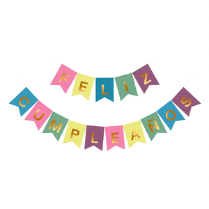 Guirlande de fête Joyeux Anniversaire tons pastel lettres dorées 16 pièces 4M 8445178019300 - Product Image 2