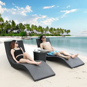 Outdoor wicker leaf rattan lounge bed sun bed S shape seaside beach swimming pool rattan lounge chair