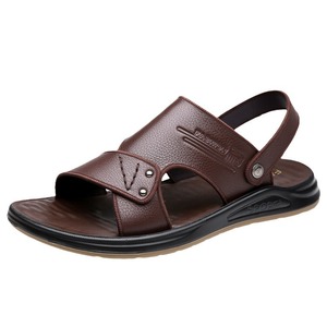 Sandales pour hommes à lanières croisées, première couche de cuir de vachette, semelle extérieure en caoutchouc antidérapante, chaussures de plage décontractées, bout ouvert, fermeture à boucle - Product Image 5