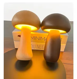 Lâmpada de mesa decorativa de madeira para quarto infantil, luminária noturna de cogumelo com luz noturna LED