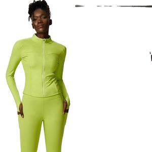 Chaqueta y mallas de yoga impermeables y transpirables XL para mujer, conjunto de ropa deportiva para entrenamiento de gimnasio con características de talla grande, patrón sólido - Product Image 2