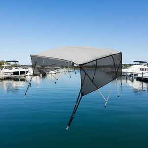 Light <b>Grey</b> 4-Bow Bimini Top Boat Cover 600D Polyester 1 Inch Aluminum <b>Frame</b> Detachable Mesh Sidewalls 14 To 18 Feet - Product Image 2