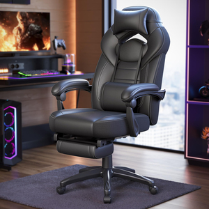 Charge maximale <span class=keywords><strong>150</strong></span> <span class=keywords><strong>kg</strong></span> Chaise <span class=keywords><strong>de</strong></span> jeu <span class=keywords><strong>ergonomique</strong></span> Chaises <span class=keywords><strong>de</strong></span> jeux vidéo réglables Chaise <span class=keywords><strong>de</strong></span> <span class=keywords><strong>bureau</strong></span> noire avec repose-pieds télescopique - Product Image 1