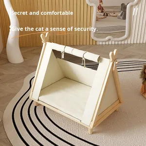 Toptan tüm sezon küçük köpek evi çevre dostu ahşap kapalı çadır ile katı desen sınır ötesi Pet yatak - Product Image 3