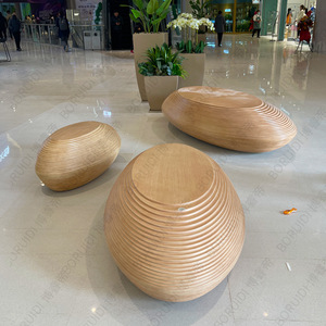 Fiberglass <b>Wood</b> Grain <b>Bench</b> Oval Contemporary Design For Mall Outdoor Furniture Durable Patio <b>Bench</b> - Product Image 1