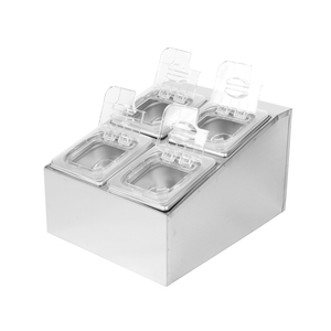 Conteneur à condiments en acier inoxydable pour buffet, 4 compartiments, qualité alimentaire, poli miroir, pour usage en restaurant - Product Image 3