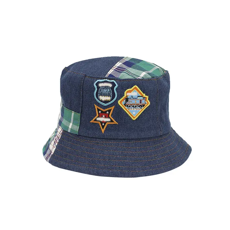 Fishing Hat Spring Summer Custom Embroidered Cotton Patchwork Fishing Jeans Denim Vintage Kids Baby Bucket Hat Cap