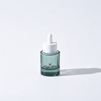 Flacon compte-gouttes cylindrique en verre vert foncé à fond épais et épaule plate de 15 ml, 30 ml, 50 ml pour emballage cosmétique et huiles essentielles, lot de 100 pièces