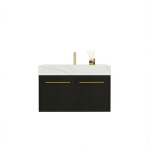 Meuble-lavabo de salle de bain 36 pouces, à fixation murale, vasque en résine, finition foncée, design moderne, style contemporain - Product Image 1
