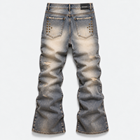 DiZNEW Jeans évasés cloutés personnalisés pour homme, en denim épais déchiré et vieilli, avec imprimé monogramme, style streetwear