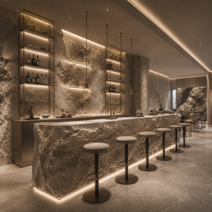 Iluminación de Diseño Moderno en Piedra Roca, Mostrador Personalizado para Cafetería y Bar, Renderizado 3D Ecológico para Decoración Interior de Restaurantes - Product Image 4