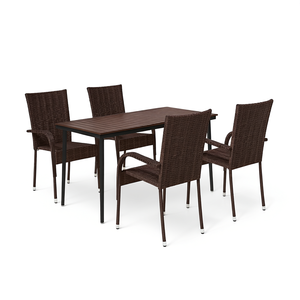 Set da pranzo da giardino in rattan marrone a 5 pezzi con struttura in acciaio, mobili da esterno in stile contemporaneo, 4 posti - Product Image 1