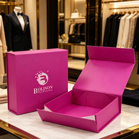 Boîte en papier rigide pour vêtements et sous-vêtements, luxe, pliable magnétique, couleur magenta, impression personnalisée, vernissage.