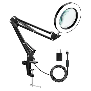Flexible 3 Color Modes 10 Brightness Levels 2-in-1 10X LED Clamp Desk Lamp Magnifying Glass Magnifier For Reading Repairing
