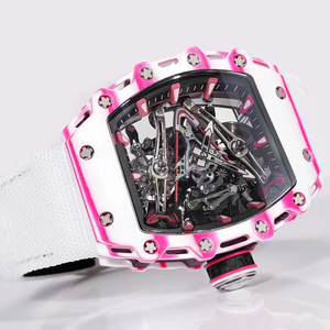 Montre automatique de luxe pour homme, boîtier blanc dégradé rose, mouvement mécanique creux, montre-bracelet sport style RM, bracelet en nylon - Product Image 2