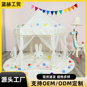 Carpa de Juego Infantil con Forma de Castillo de Princesa, Blanca, Hexagonal, con Borlas de Tela, para Niñas de 2 a 4 Años, Carpa de Juego Interior - Product Image 5