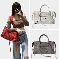 Sac à bandoulière en cuir véritable Paris Rivet, style motard, tendance Instagram, pour fashionistas, sac à main vintage haut de gamme de style français, avec fermeture éclair