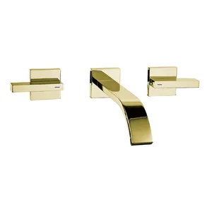 Luxury Modern Golden Design Bathroom Wall Mounted Concealed Basin Mixer Tap Brass Wash Basin Faucet