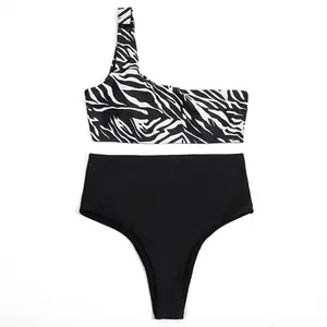 LS2413017 Zebra Pattern One Shoulder Two Pieces Bikini Set Bikinis Woman Beachwear Women's Swimwear 2024 Bikini for Women
