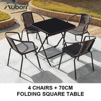 Ensemble de meubles de patio extérieur en rotin PE, table et chaises avec quatre chaises et plateau rond en verre de 60 cm pour jardin et patio