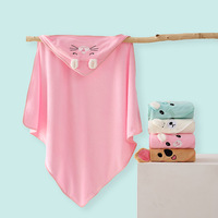 Peignoir pour bébé à capuche carré en polaire corail anti-choc, brodé de dessins animés, serviette de bain pour enfants à séchage rapide avec technique de tissage, soin du lavage à la main