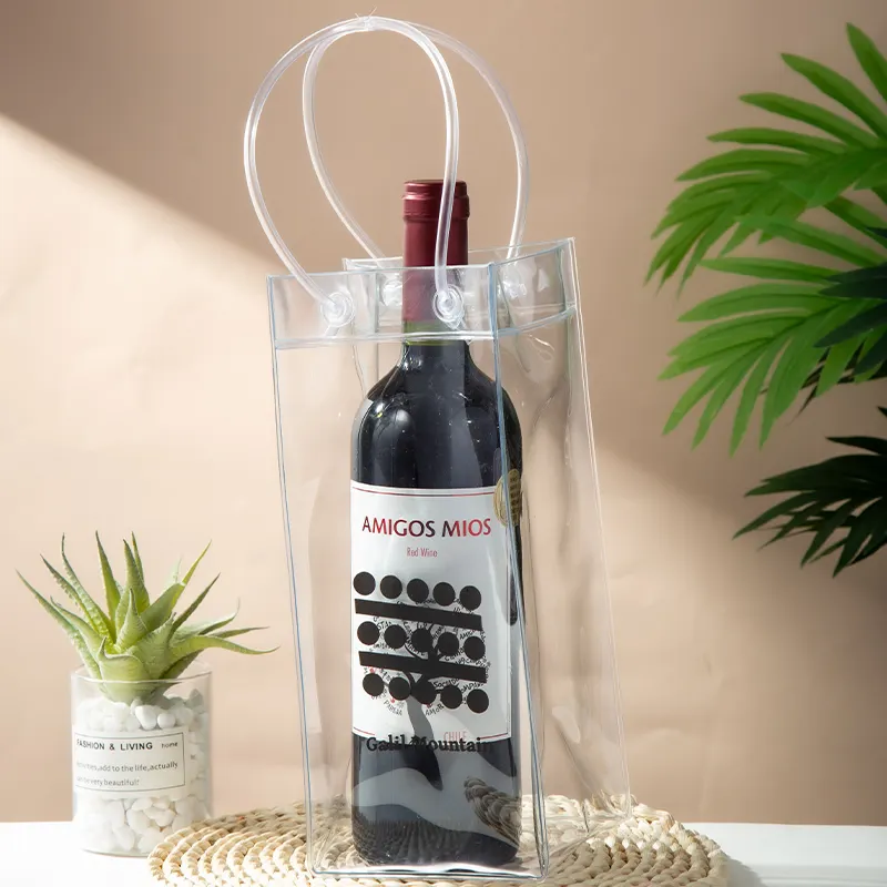 Sacchetto di plastica personalizzato con Logo personalizzato di alta qualità regalo per Picnic borsa per esterni portatile in PVC bottiglia di vino borsa