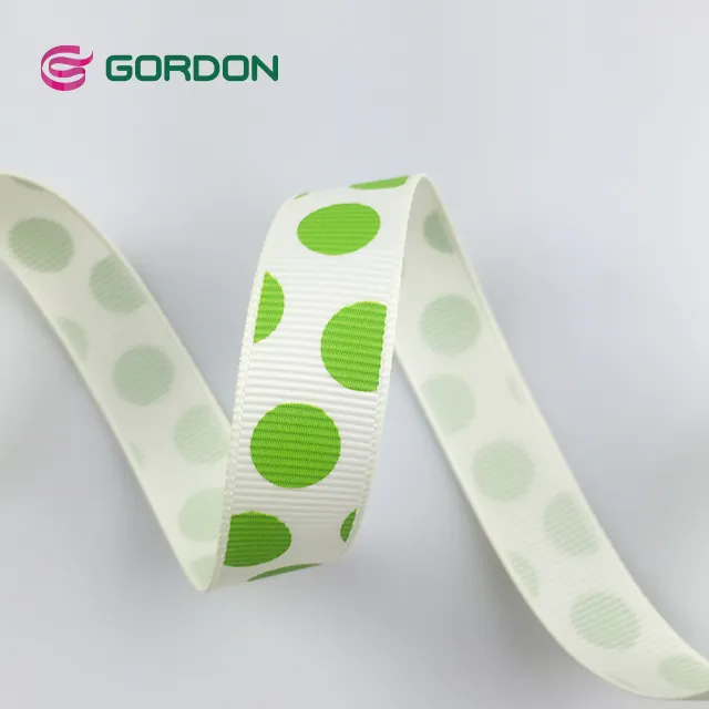 Gordon kurdeleler kişiselleştirilmiş bahar beyaz grogren şerit baskılı yeşil puanl Diy yay yapma hediye dekorasyon için