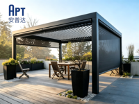 Pergola moderne en aluminium pour l'extérieur avec persiennes motorisées, protection solaire imperméable et résistante au vent pour patio et jardin