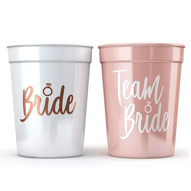 Pink White Gold Bachelorette Party Bride Cups 16 Oz. For Bridal Shower Engagement Party Decoration and Bride To Be Gift