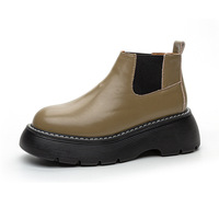 Bottines Chelsea en cuir vert signature pour femme, imperméables, à talon épais et plateforme, idéales pour les jours de pluie urbains et les trajets quotidiens élégants.