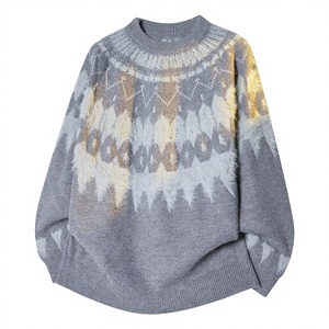 Suéter <span class=keywords><strong>de</strong></span> <span class=keywords><strong>hombre</strong></span> <span class=keywords><strong>de</strong></span> punto grueso estilo Fair Isle con jacquard <span class=keywords><strong>de</strong></span> imitación <span class=keywords><strong>de</strong></span> visón para otoño e invierno, retro, moderno, estilo holgado y cómodo. - Product Image 1